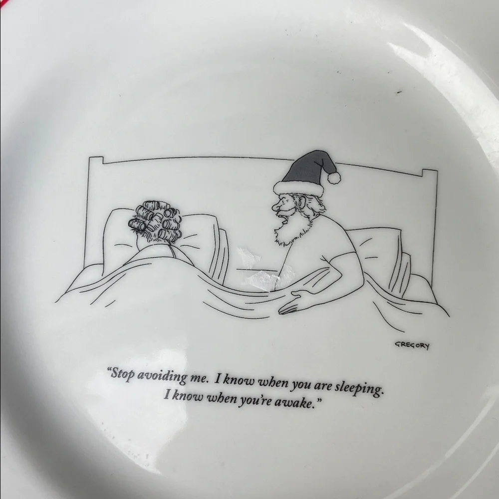 2001 Restoration Hardware New Yorker Santa Cartoon Plates Set (4)